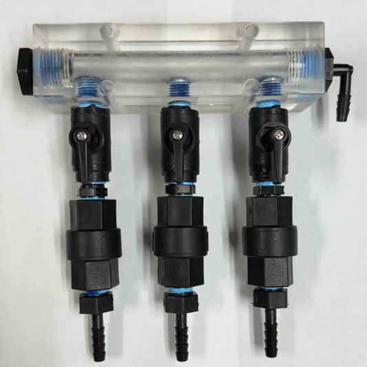 Clear Acrylic Downstream Manifold 3 Port w/Aluminum Mounting Plate