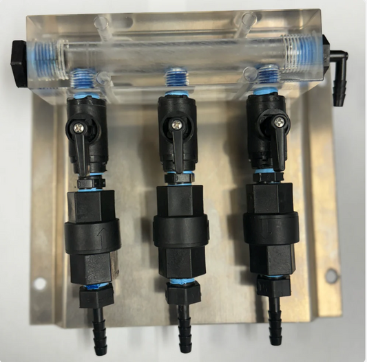 Clear Acrylic Downstream Manifold 3 Port w/Aluminum Mounting Plate